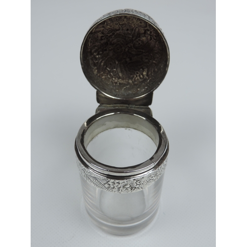 412 - A Late Victorian Silver Mounted Glass Smelling Salts Bottle with Foliate Embossed Hinged Cover and R... 