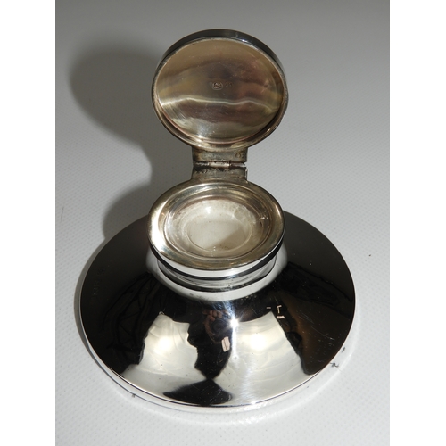 414 - A Silver Capstan Inkwell with Clear Glass Liner - Hallmarked for Birmingham 1922 by William Neale