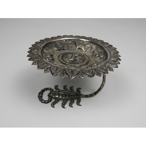 287 - A Pair of c1900 Indian Silver Chased Dishes with Animals and Foliage to the Bowls each Raised up on ... 