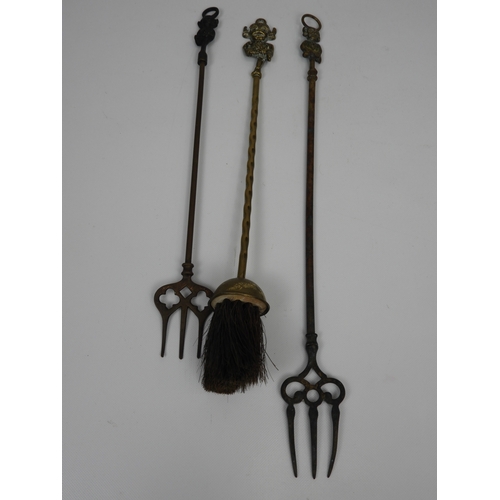 148 - 4x Lincoln Imp Brass Items - A Corkscrew, 2x Toasting Forks and a Fire Hearth Brush