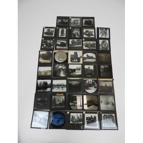 86 - A Selection of Magic Lantern Slides - To include Snow and Skiing, Boats and Engineering