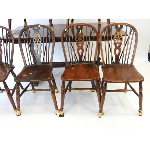 272 - Oak Refectory Dining Table and 6x Wheel Back Chairs Two of which are Carvers