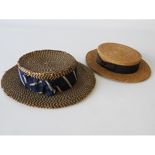 620 - Straw Boater and 2x Scarves from Kings School, Canterbury 1944 - Plus a Further Straw Boater