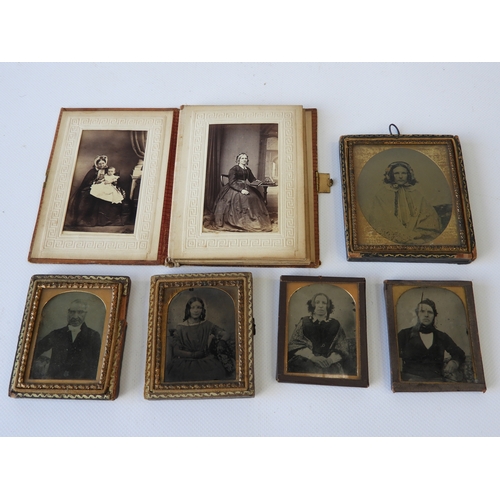 664 - 5x Victorian Photographs, Daguerreotypes and Ambrotypes together with a Small Calling Card Album wit... 