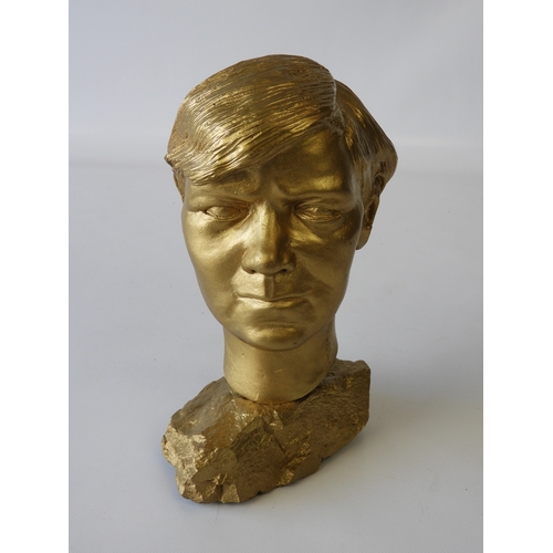 80 - A Studio Bust of a Young Man Painted Gold - Approx. 12”/30cm tall