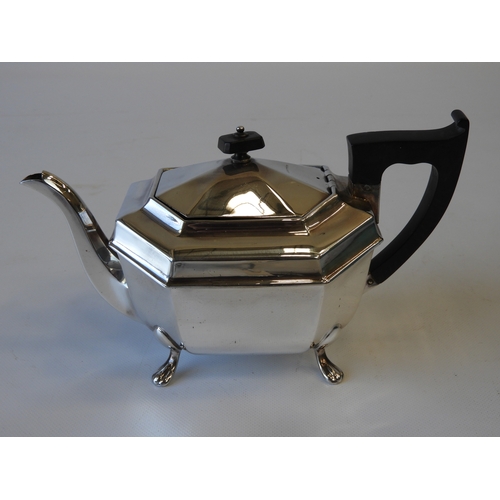 30 - An Art Deco Silver Tea Set - Teapot, Milk and Sugar, Canted Rectangular Form Standing on Four Lions ... 