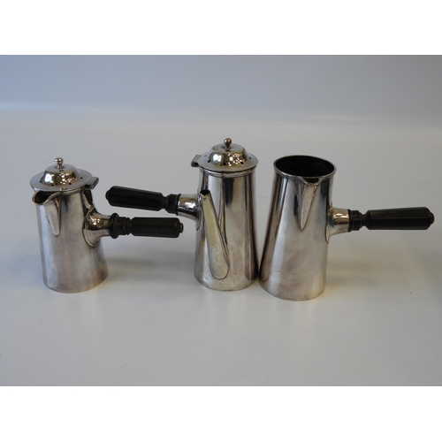 600 - Set of Mappin & Webb Silver Plated Commercial Coffee, Tea and Hot Water Pots with Offset Wooden Hand... 