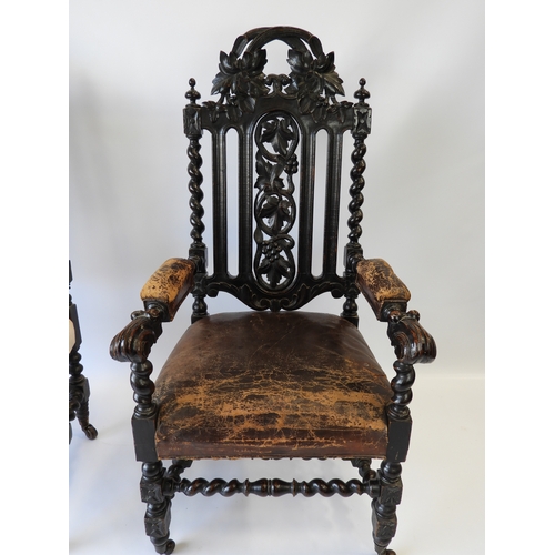 283 - Pair of Victorian Profusely Carved Oak Armchairs