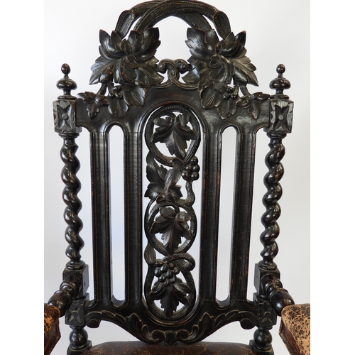 283 - Pair of Victorian Profusely Carved Oak Armchairs