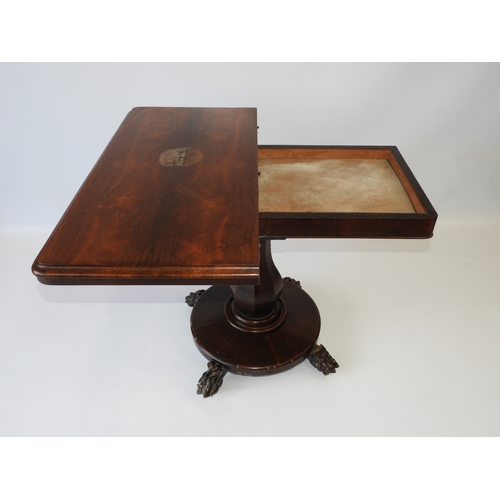 422 - Victorian Rosewood Folding Card Table on Claw Feet