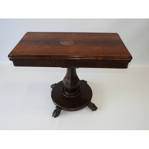 422 - Victorian Rosewood Folding Card Table on Claw Feet