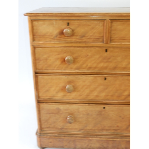 634 - Victorian Satin Birch Two over Three Chest of Drawers with Original Turned Handles