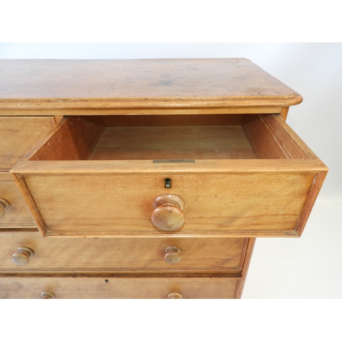 634 - Victorian Satin Birch Two over Three Chest of Drawers with Original Turned Handles