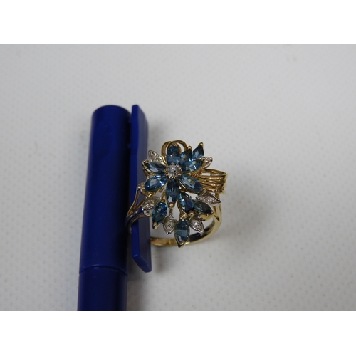 301 - 9ct Yellow Gold Ring Set with Aquamarines and Diamonds