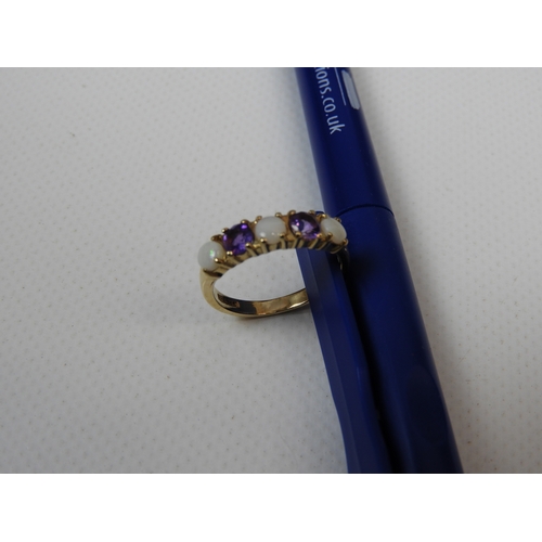 19 - 9ct Yellow Gold Amethyst and Opal Five Stone Ring