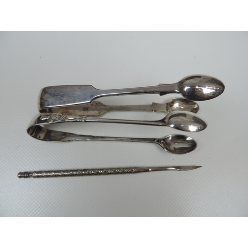 13 - 2x Pairs of Silver Sugar Nips Plus Crustacean Fork/Pick