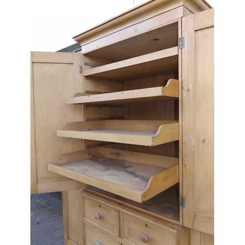 509 - Victorian Stripped Pine Linen Press with Two Hanging Cupboards