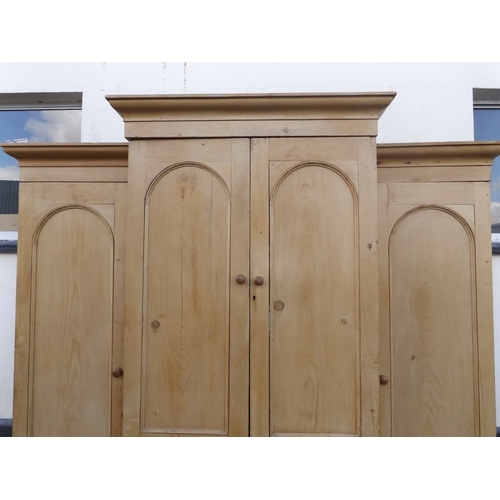 509 - Victorian Stripped Pine Linen Press with Two Hanging Cupboards