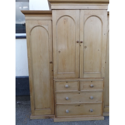 509 - Victorian Stripped Pine Linen Press with Two Hanging Cupboards