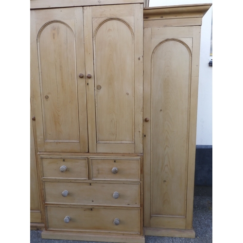 509 - Victorian Stripped Pine Linen Press with Two Hanging Cupboards