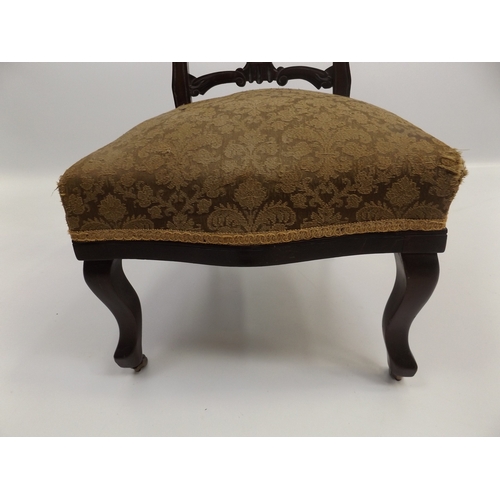 447 - Pair of Upholstered Low Seated Chairs with Carved Detail