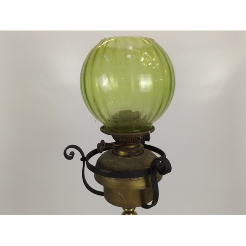 470 - Wrought Iron Adjustable Lamp Stand with Unmatched Lamp and Green Glass Globe