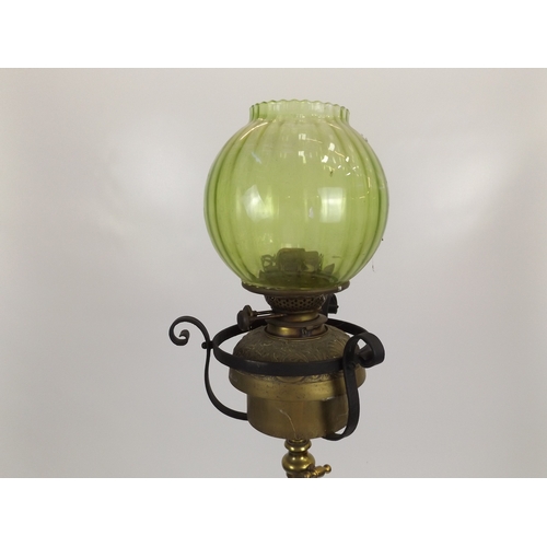 470 - Wrought Iron Adjustable Lamp Stand with Unmatched Lamp and Green Glass Globe