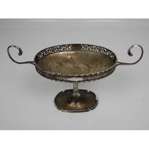 16 - Silver Art Nouveau Dish, C-scroll Twin Handles, Pierced Gallery and Stylised Base - Hallmarked for L... 