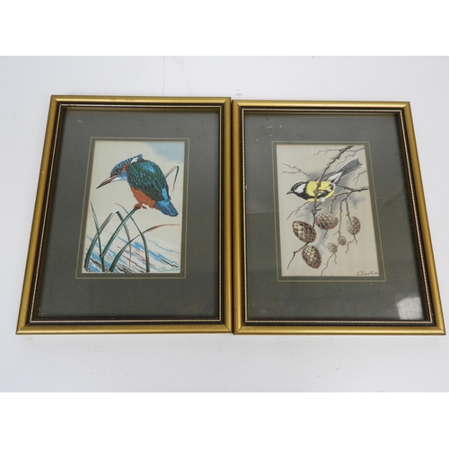 643 - 6x Silk Embroidered Framed Bird Pictures