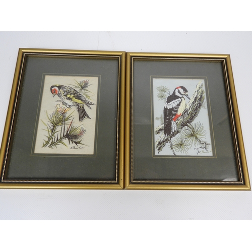 643 - 6x Silk Embroidered Framed Bird Pictures