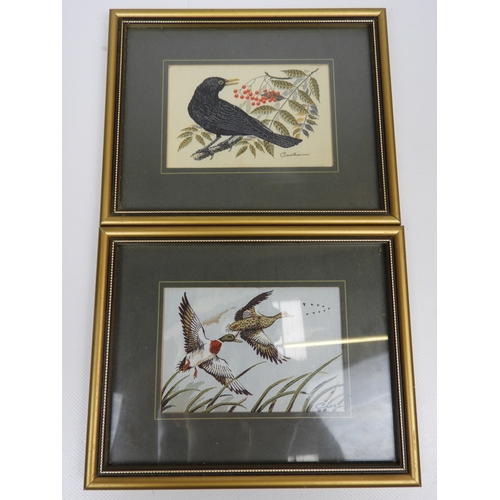 643 - 6x Silk Embroidered Framed Bird Pictures