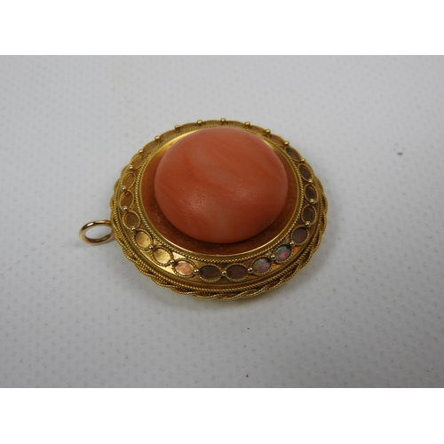 326 - Unmarked Yellow Gold Angel Coral Fronted Picture Locket/Mourning Pendant with Momento Mori