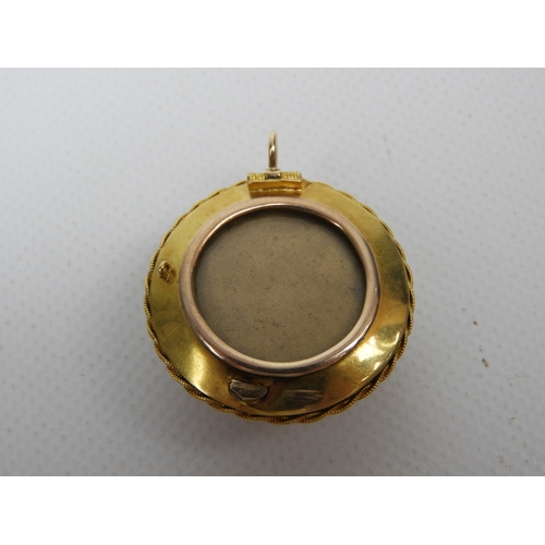 326 - Unmarked Yellow Gold Angel Coral Fronted Picture Locket/Mourning Pendant with Momento Mori