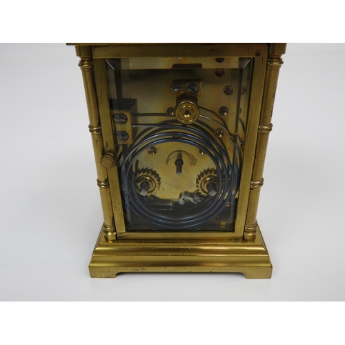 27 - Leather Fitted Cased Enamel Faced Brass Carriage Clock