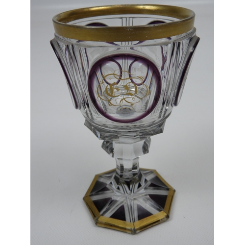 123 - Cut Crystal Goblet with Amethyst Glass and Gilt Details