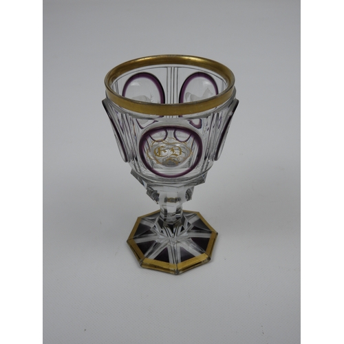 123 - Cut Crystal Goblet with Amethyst Glass and Gilt Details