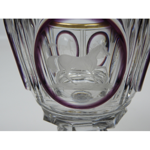 123 - Cut Crystal Goblet with Amethyst Glass and Gilt Details