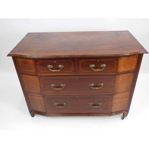 665 - Edwardian Inlaid Two over Two Chest of Drawers with Brass Drop Handles