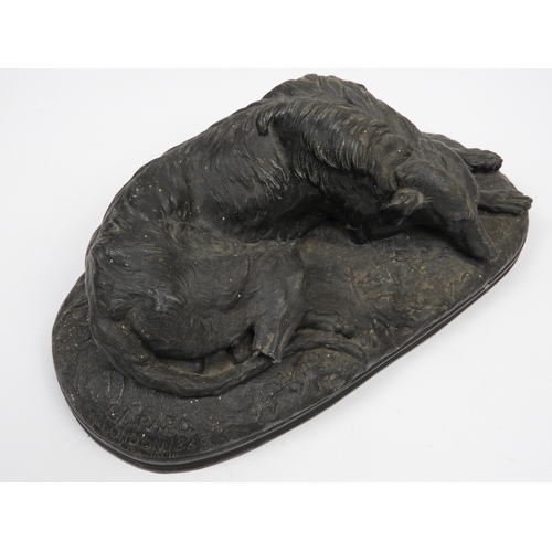 141 - Spelter Ornament of a Dog, Marked G. A. Pard London 1848 - Damage to Leg