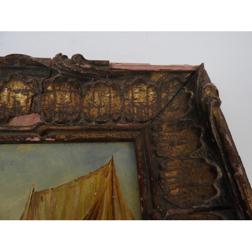 137 - Gilt Framed Oil on Board Coastal Scene Visible Picture 160mm x 110mm - Possibly Venice - Frame Damag... 