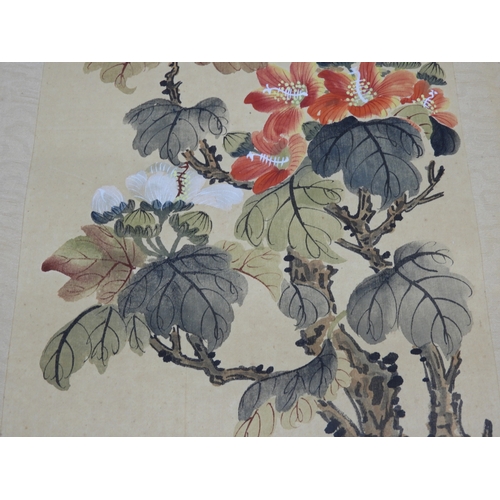 659 - Chinese Hand Painted Silk Scroll - Flower and Bird by Chin Wen