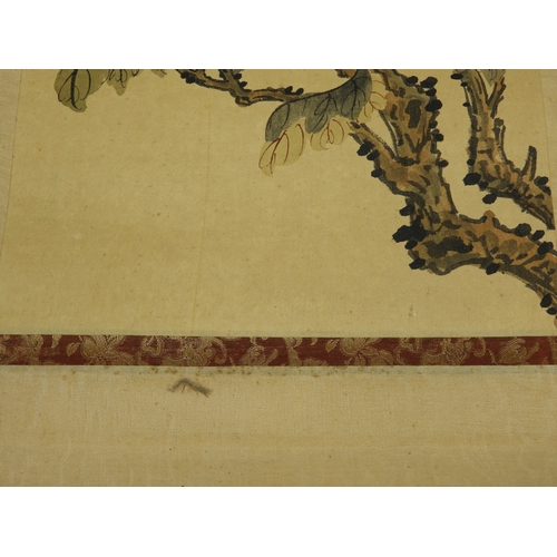 659 - Chinese Hand Painted Silk Scroll - Flower and Bird by Chin Wen