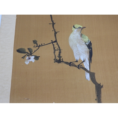 660 - Chinese Hand Painted Silk Scroll - Flower and Bird by Chung Man