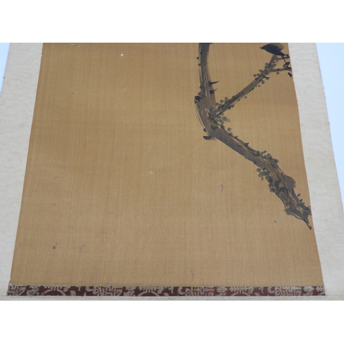 660 - Chinese Hand Painted Silk Scroll - Flower and Bird by Chung Man