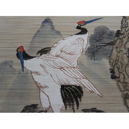 662 - Chinese Hand Painted Bamboo Scroll - Cranes