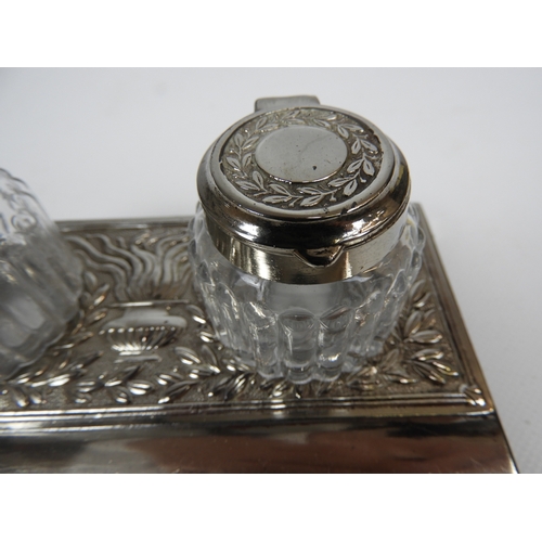 408 - Silver Plated Inkstand with 2x Matching Inkwells