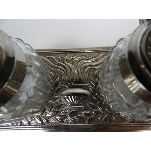 408 - Silver Plated Inkstand with 2x Matching Inkwells