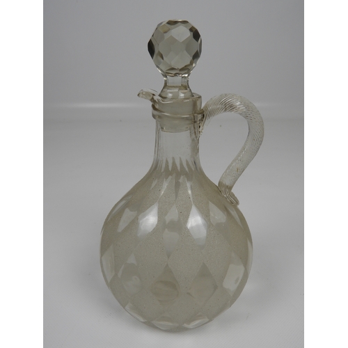 599 - Decanter/Jug With 'Harlequin' Etched Decoration and Twisted Glass Handle