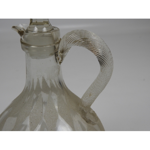 599 - Decanter/Jug With 'Harlequin' Etched Decoration and Twisted Glass Handle