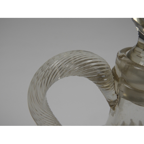 599 - Decanter/Jug With 'Harlequin' Etched Decoration and Twisted Glass Handle